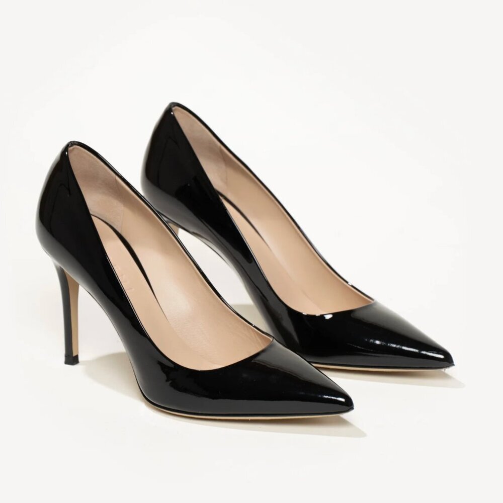 M. GEMI The Esatto 90mm Black Patent Leather Heel Pumps